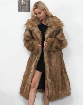 Manteau en fausse fourrure extra long pour femme